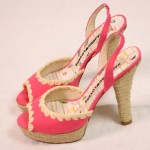 Harajuku Lovers Hot Pink Canvas and Macrame Platform Heels Size 9
