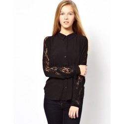 Vera Moda Lace Inset Black Blouse Size Small
